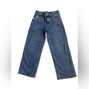 Art Class Girls Studded Wide Leg Jeans Size 14 Blue High Rise
